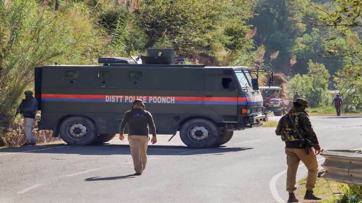 Poonch: Security personnel stand guard at the encounter