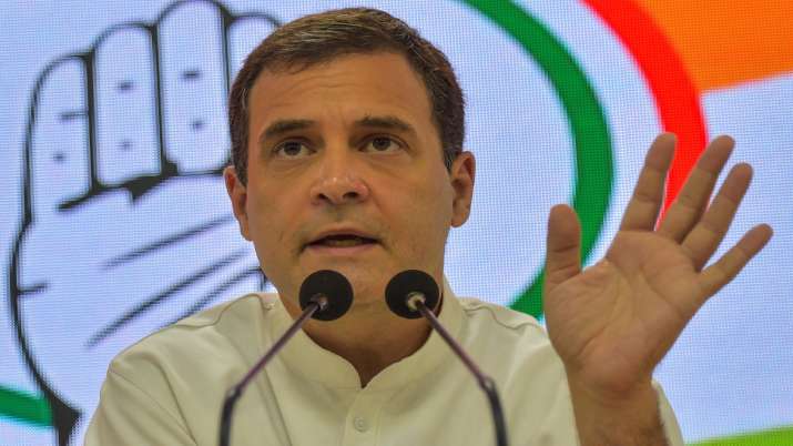 Congress leader Rahul Gandhi during a press conference at