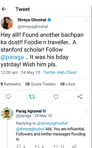 India Tv - Shreya and Parag's Twitter conversation