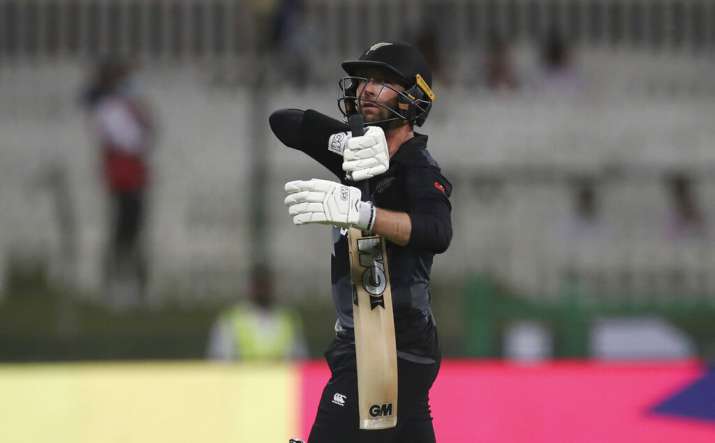 India Tv - New Zealand's batsman Devon Conway leaves the field after being dismissed by England's Liam Livingst