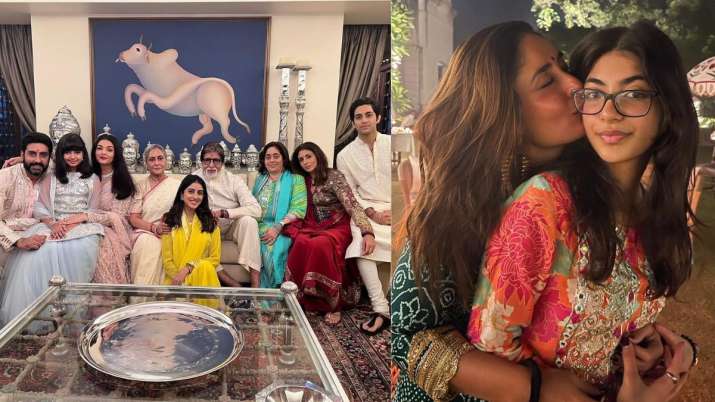 Diwali bash 2021: Aishwarya Rai poses with Bachchan clan while Kareena Kapoor plants kiss on niece 