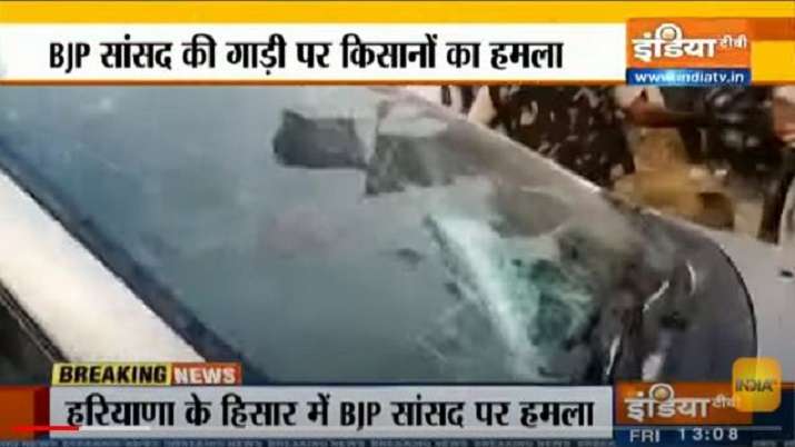 Haryana: BJP MP's car vandalised during farmers protest in Hisar