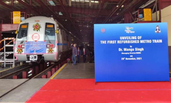 Delhi Metro unveils first refurbished train with LCD display, new flooring, redone exteriors