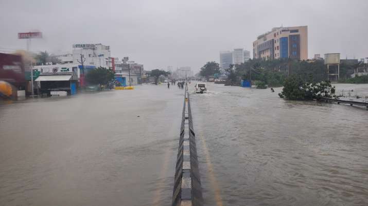 Streets flooded after heavy rainfall in Chennai, Thursday.