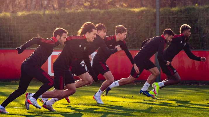Manchester United players during training. 