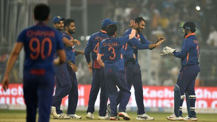 Axar Patel of India celebrates the wicket of Mark Chapman