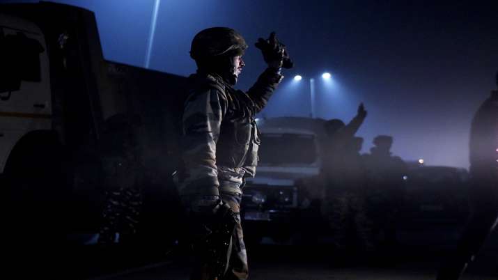 Security personnel during an encounter with terrorists at