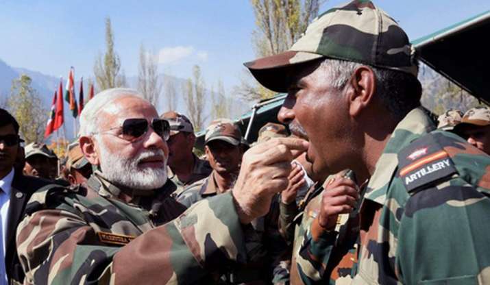 PM Modi celebrating Diwali with soldiers of Indian Army and BSF, in the Gurez Valley, near the Line 
