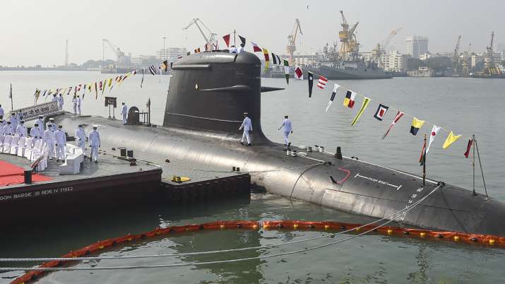 Indian Naval officers during the commissioning ceremony of