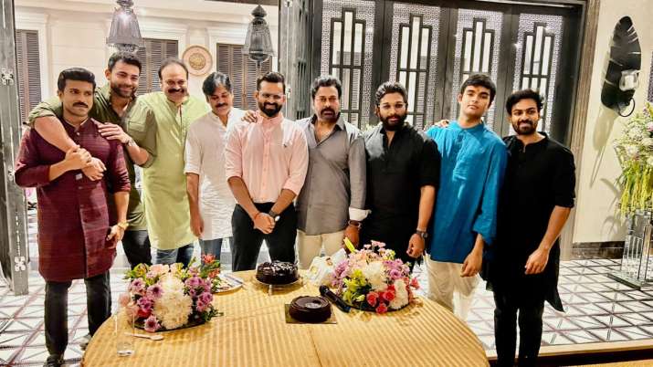 Ram Charan, Allu Arjun, Chiranjeevi & others are all smiles as they celebrate Sai Dharam's recovery