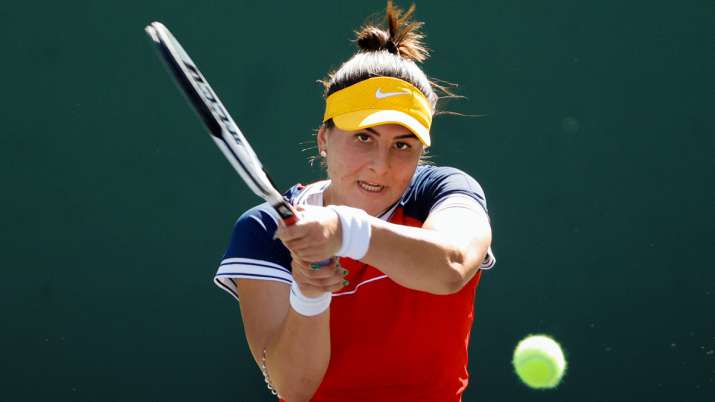 Bianca Andreescu of Canada plays a shot during the BNP Paribas Open at the Indian Wells Tennis Garde