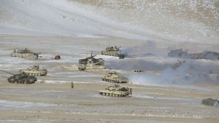 Indian and Chinese troops and tanks disengage from the