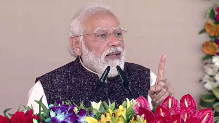 PM Narendra Modi addresses a rally in UP's Gorakhpur