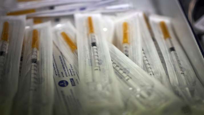 Syringes of Pfizer's COVID-19 vaccine are pictured at a