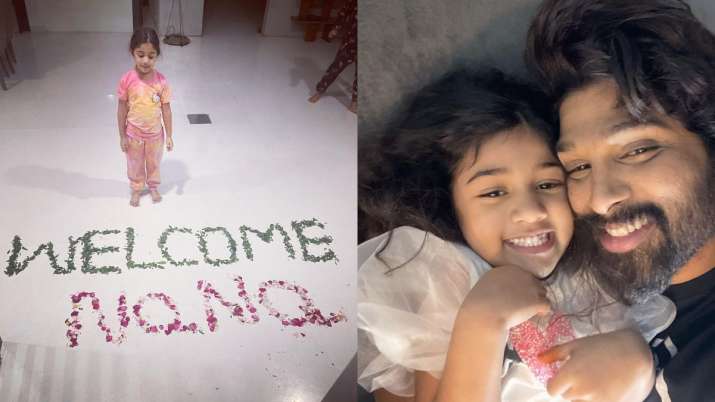 Pushpa Allu Arjun daughter welcomes daddy home