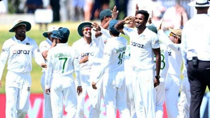 Bangladesh cricket team celebrates its first win in Test cricket against New Zealand. 