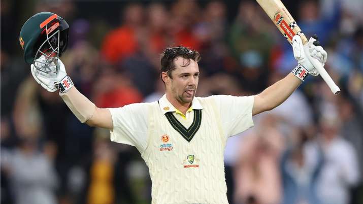 Travis Head of Australia scores a century during day one of the Fifth Test in the Ashes series betwe