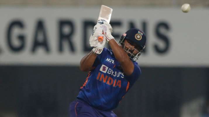Rishabh Pant plays a shot during IND vs WI 2nd T20I 