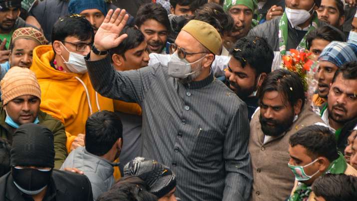 Asaduddin Owaisi during his election campaign in Dasna in
