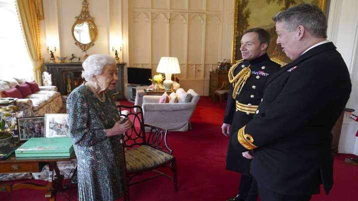 Queen Elizabeth II speaks during an audience at Windsor