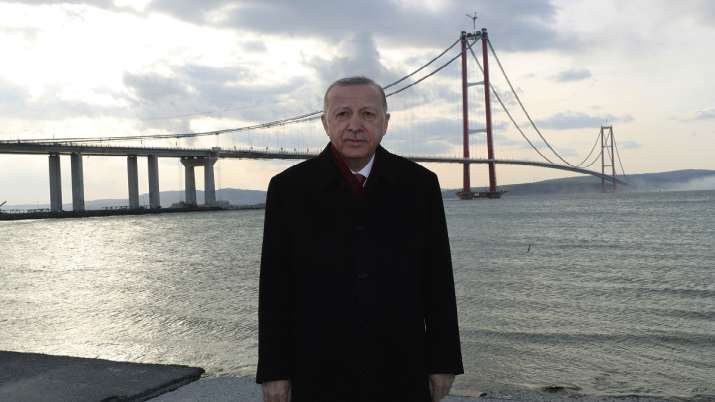Turkey's President Recep Tayyip Erdogan poses for photos in
