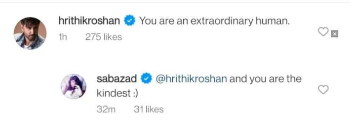 India Tv - Hrithik and Saba's conversation in the comments section
