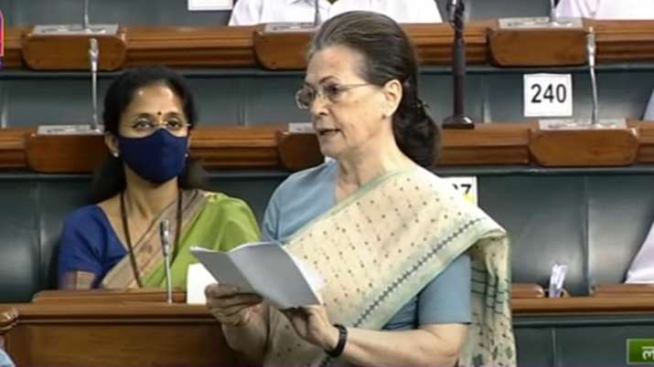 Congress interim president Sonia Gandhi speaks in Lok Sabha