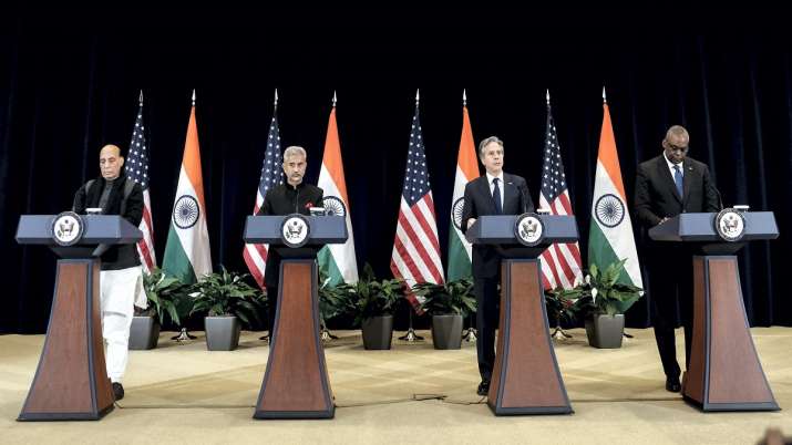 Indian Defense Minister Rajnath Singh and EAM Subrahmanyam