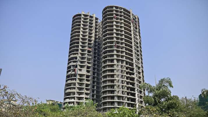 View of the Supertech twin towers in Sector 93A, Noida.