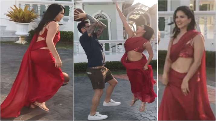 Sunny Leone Playing Basketball In A Sensuous Red Saree Will Make You Go Kuch Kuch Hota Hai Watch Video Celebrities News India Tv