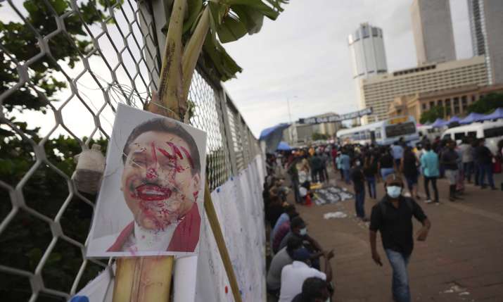 A disfigured portrait of Prime Minister Mahinda Rajapaksa