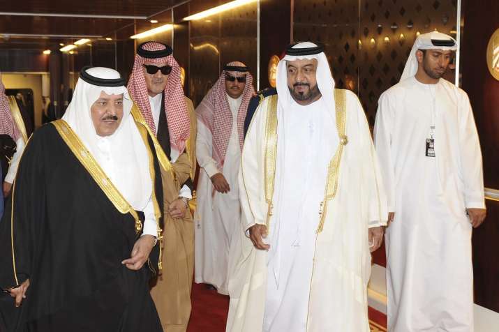 India Tv -   In this image made available by Emirates News Agency, WAM, UAE President Sheikh Khalifa bin Zayed Al Nahyan, 2nd right, walks with Saudi Arabia's Prince Nayef bin Abdul Aziz during the 31st Gulf Cooperation Council, GCC summit in Abu Dhabi, Monday, Dec. 6, 2010. 