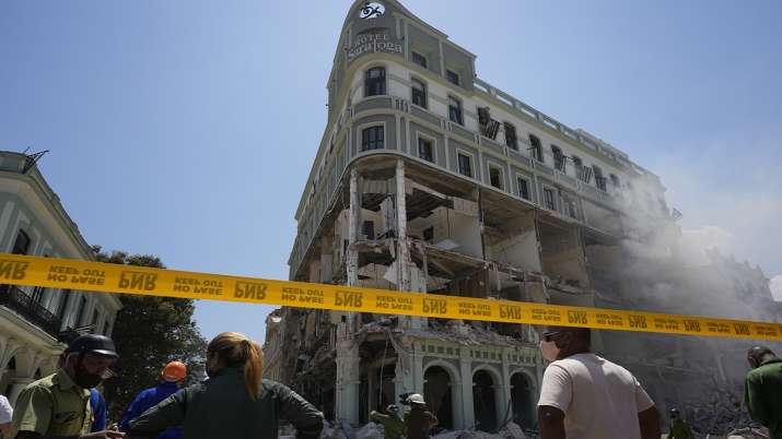 The five-star Hotel Saratoga is heavily damaged after an