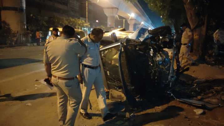 India Tv - Delhi road accident, Three dead after speeding car collides with two wheeler in Shakarpur area of de