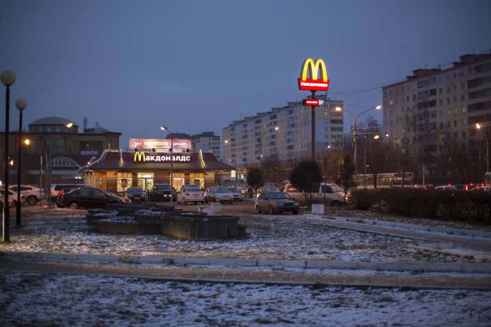 McDonald's restaurant is seen in the center of Dmitrov, a