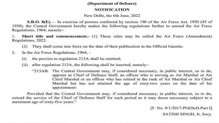 India Tv - CDS appointment system, Govt notification