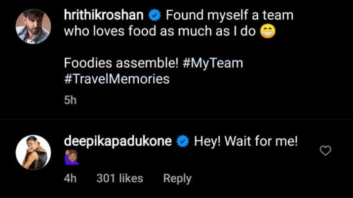 India Tv - Deepika Padukone's reaction to Hrithik Roshan's Instagram video