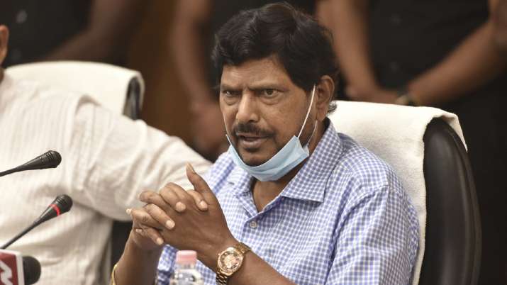 Union Minister Ramdas Athawale addresses a press conference