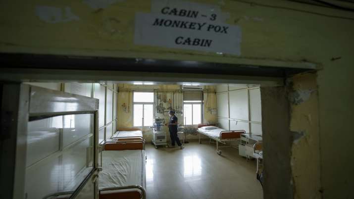 A health worker stands at a monkeypox ward set up at a