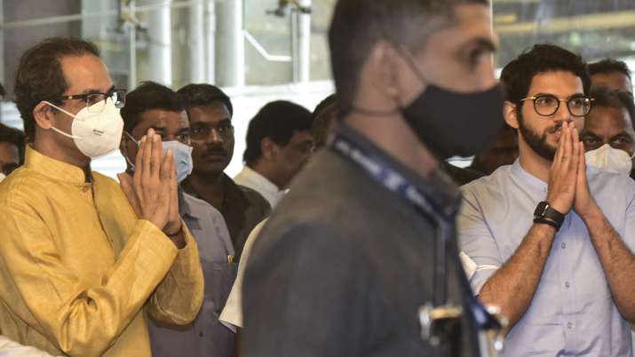Uddhav Thackeray and his son Aaditya Thackeray in Mumbai,