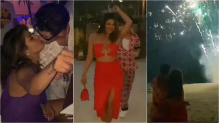 Priyanka Chopra, Nick Jonas share romantic kisses, dance on beach & watch fireworks on splendid eve | VIDEO