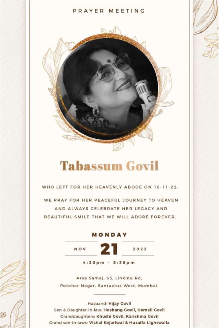 India Tv - Tabassum Govil's death
