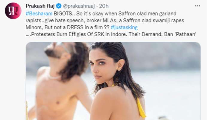 India Tv - Prakash Raj tweets on Besharam Rang controversy