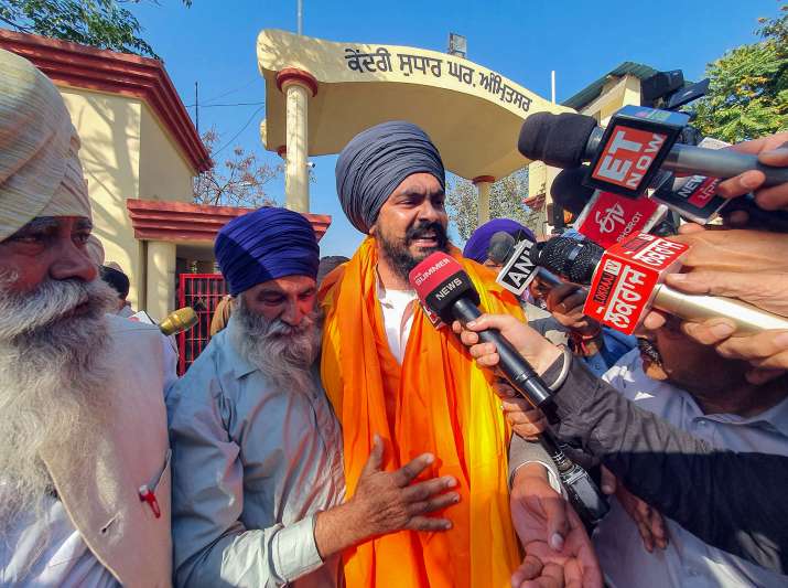 India Tv - Waris Punjab Day founder Amritpal Singh's aide Lovepreet Toofan with supporters after his release from Amritsar Central Jail