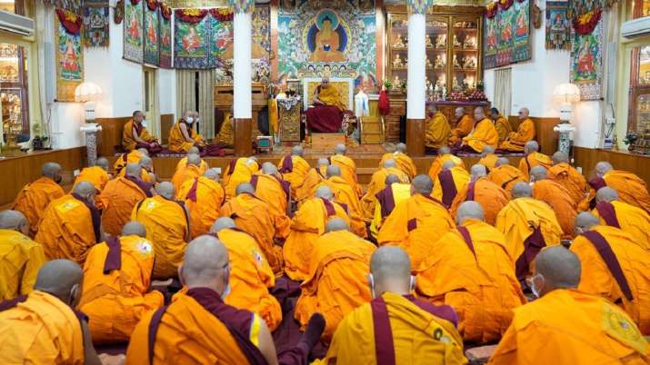 India Tv - Dalai Lama addressing candidates for ordination during ordibnation ceremony at his residence In Dhraashala, Himachal Pradesh. 