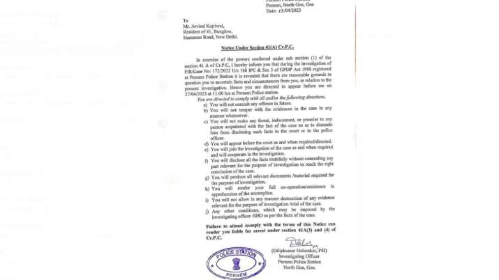 India Tv - Goa police's notice to Kejriwal