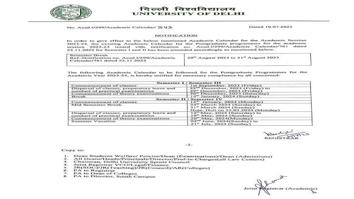 Delhi University releases PG academic calendar 2023-24, classes from ...