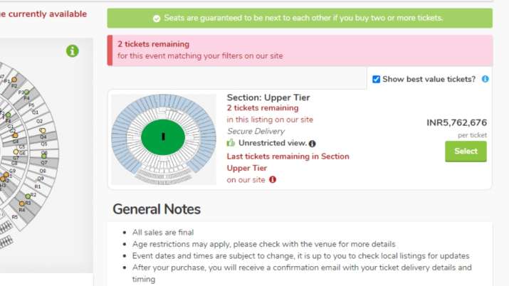 India Tv - India vs Pakistan maximum ticket price on Viagogo