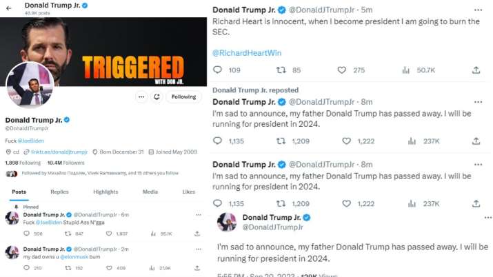 India Tv - Screenshots of Donald Trump Jr. account.