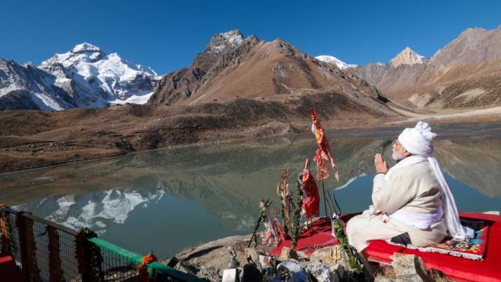 India Tv - He also sat in meditation briefly with folded hands in front of the Adi Kailash peak